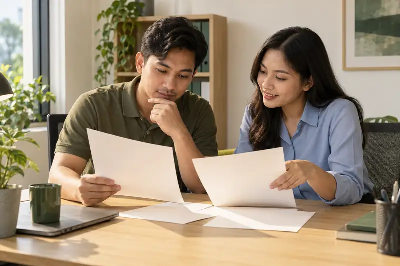 Two colleagues comparing preparation documents